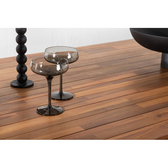 7-teilige Garten-Essgruppe Bois – Bois Esstisch 205×90 cm Massiv-Akazienholz + 6 Bois Dining-Sessel Polyester Rope & Teak-Armlehnen, Skandinavisches Design, bis 150 kg