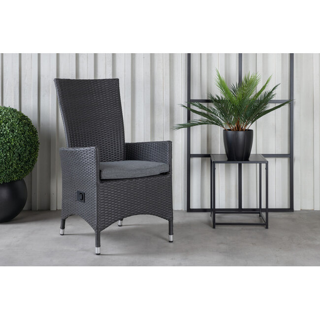 Gartenstuhl Padova Schwarz/Grau 2er-Set – Rattan Relax-Stuhl 62×67×114 cm verstellbar, 160 kg