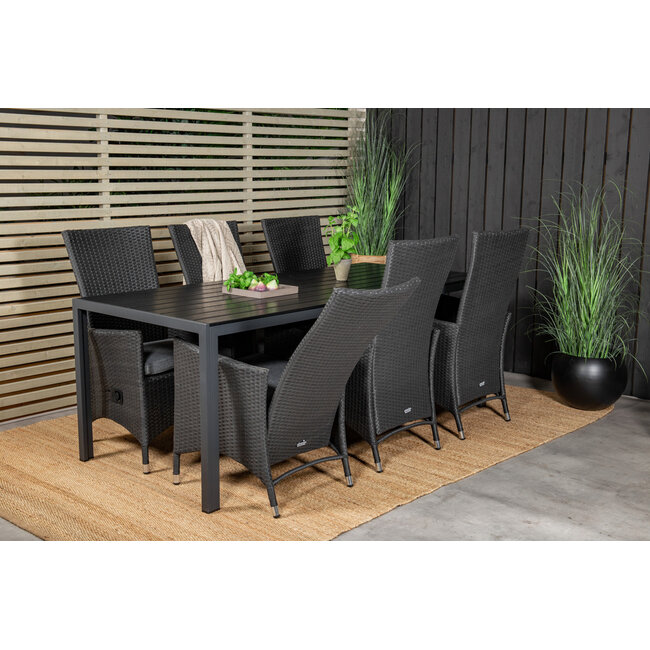Gartenstuhl Padova Schwarz/Grau 2er-Set – Rattan Relax-Stuhl 62×67×114 cm verstellbar, 160 kg