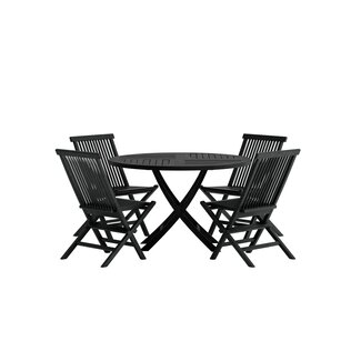 Venture Home Kenya Essgruppe Schwarz – Teakholz Rundtisch Ø120 cm + Klappsessel Tiefschwarz