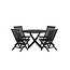 Kenya Garten-Essgruppe Schwarz – Kenya Rundtisch Ø120 cm Teakholz Schwarz/Waterbase + Kenya Klappsessel Teakholz Schwarz/Paint, bis 150 kg, 4 Personen