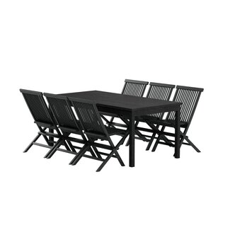 Venture Home Kenya Essgruppe Schwarz – Teakholz-Tisch 180×90 cm + Klappsessel, 6 Personen