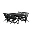 Kenya Garten-Essgruppe Schwarz – Kenya Esstisch 180×90 cm Teakholz Schwarz/Waterbase (3 cm) + Kenya Klappsessel Teakholz Schwarz/Paint, bis 150 kg, 6 Personen