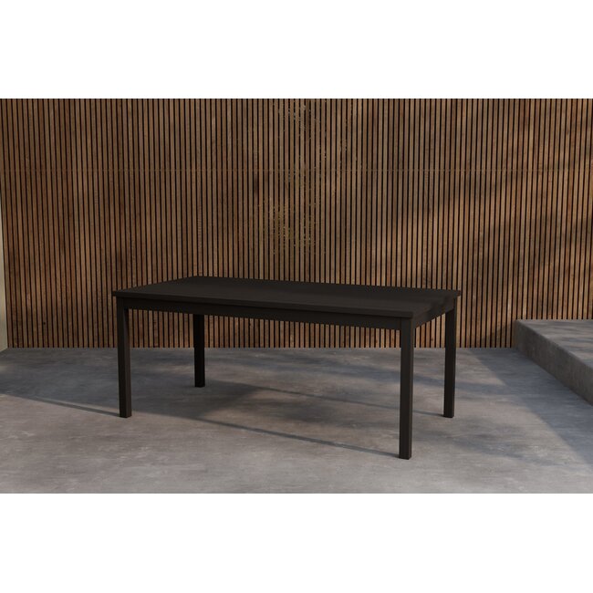 Kenya Garten-Essgruppe Schwarz – Kenya Esstisch 180×90 cm Teakholz Schwarz/Waterbase (3 cm) + Kenya Klappsessel Teakholz Schwarz/Paint, bis 150 kg, 6 Personen
