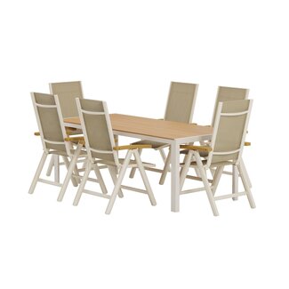 Venture Home Essgruppe Panama & Break Beige – Aintwood-Tisch 205×90 cm + 2 Verstellbare Positionssessel