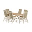 Essgruppe Panama & Break Beige – Break Esstisch 205×90 cm Aintwood Teak-Optik + 2 Panama Positionssessel Alu Beige, 5-fach verstellbar & klappbar, bis 100 kg