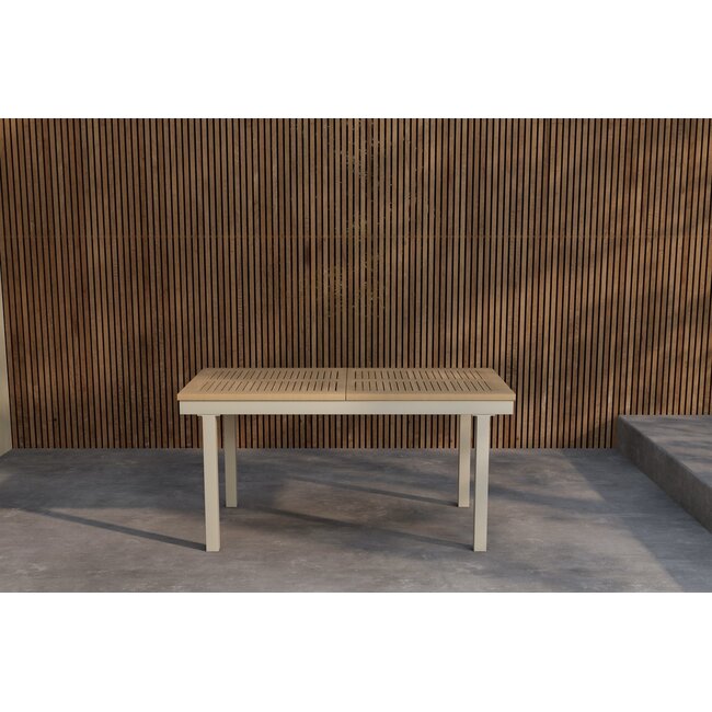 7-teilige Panama Essgruppe Beige – Panama Ausziehbarer Esstisch 160–240 cm Teakholz/Alu + 6 Panama Positionssessel 5-fach verstellbar & klappbar, bis 100 kg
