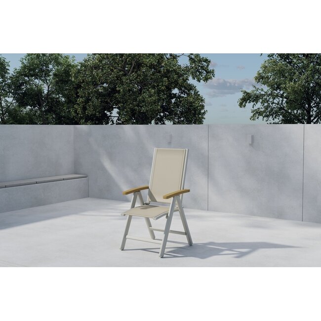 7-teilige Panama Essgruppe Beige – Panama Ausziehbarer Esstisch 160–240 cm Teakholz/Alu + 6 Panama Positionssessel 5-fach verstellbar & klappbar, bis 100 kg