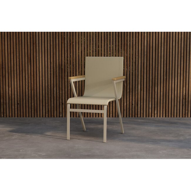 7-teilige Essgruppe Panama & Mexico Beige – Panama Ausziehbarer Esstisch 160–240 cm Teakholz + 6 Mexico Stapelsessel 56×60×91 cm, bis 150 kg, wetterfest