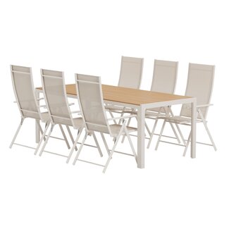 Venture Home Essgruppe Lavenzo & Break Beige – Esstisch 205×90 cm + 6 Klappbare Positionssessel