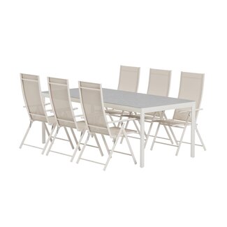 Venture Home Essgruppe Lavenzo & Lino Beige – Keramikglas-Esstisch 220×100 cm + 6 Positionssessel