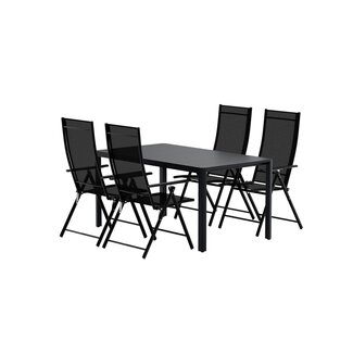 Venture Home Essgruppe Lavenzo & Giardini Schwarz – Aluminium-Esstisch 150×85 cm + Klappbare Positionssessel