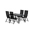 Essgruppe Lavenzo & Giardini Schwarz – Giardini Esstisch 150×85×72 cm (Aluminium, Latten-Design, 5 cm Platte) + Lavenzo Positionssessel 56×59 cm (2er-Pack, klappbar & verstellbar, bis 110 kg)