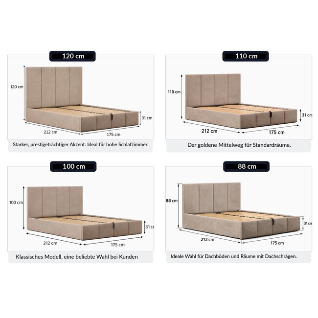 Polsterbett Economy Braun 90–180 x 200 cm – Moderne Eleganz für gemütliche Schlafzimmer