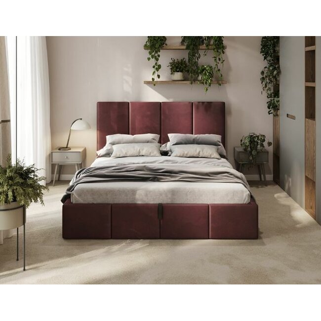 Polsterbett Economy Weinrot 90–180 x 200 cm – Eleganter Blickfang mit gemütlichem Komfort