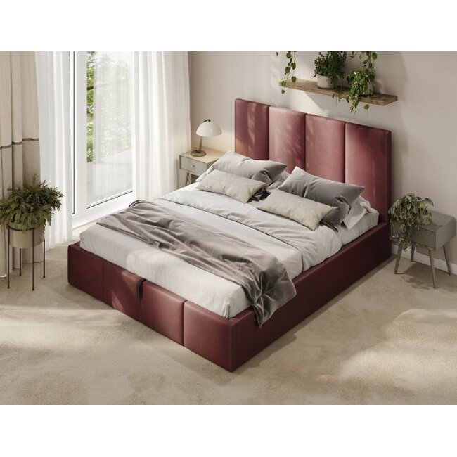 Polsterbett Economy Weinrot 90–180 x 200 cm – Eleganter Blickfang mit gemütlichem Komfort