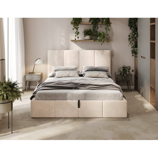 Polsterbett Economy Creme 90–180 x 200 cm – Helle Eleganz für ein ruhiges Schlafzimmer