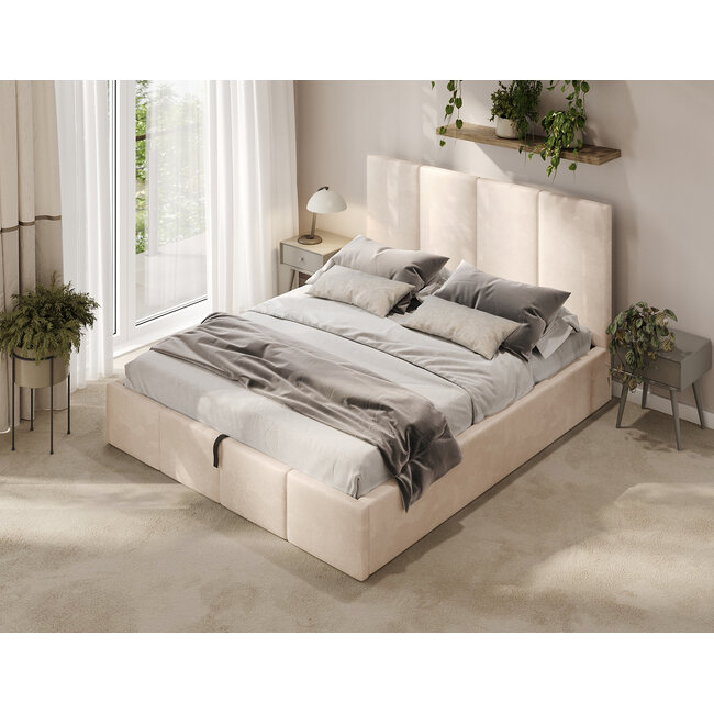 Polsterbett Economy Creme 90–180 x 200 cm – Helle Eleganz für ein ruhiges Schlafzimmer