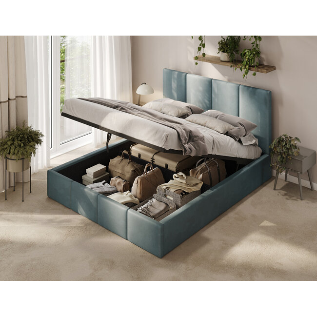 Polsterbett Economy Azurblau 90–180 x 200 cm – Frischer Farbton mit modernem Schlafkomfort