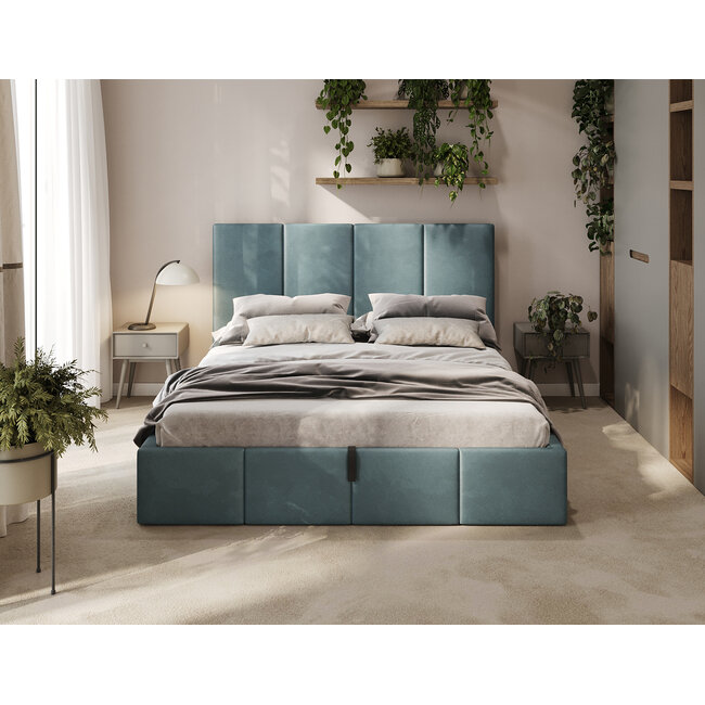 Polsterbett Economy Azurblau 90–180 x 200 cm – Frischer Farbton mit modernem Schlafkomfort