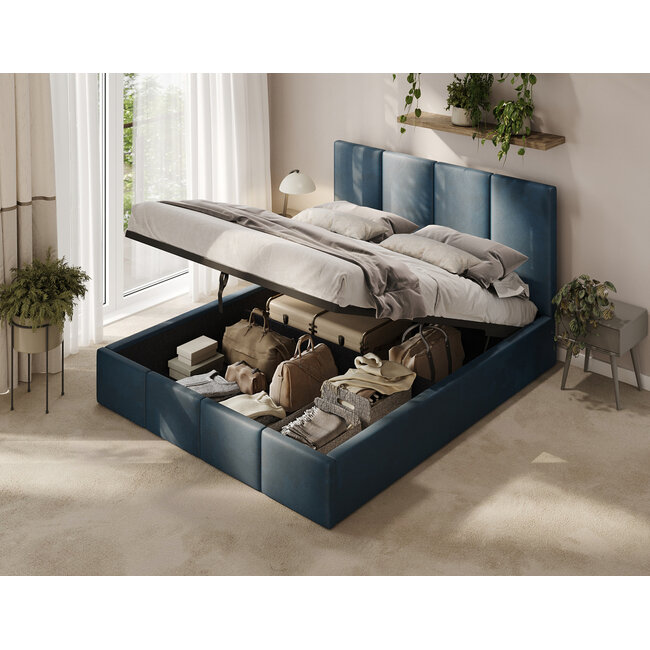 Polsterbett Economy Marineblau 90–180 x 200 cm – Elegante Tiefe mit modernem Komfort