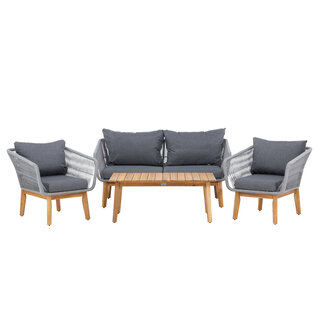 Venture Home Garten Lounge-Set Chania Natur/Dunkelgrau – Akazienholz, Aluminium & Rope, 5-tlg.
