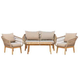 Venture Home Garten Lounge-Set Chania Nature Beige – Akazienholz, Aluminium & Rope, 5-tlg.