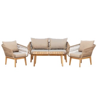 Venture Home Garten Sofa Set Chania Nature Beige – Elegantes Lounge-Set aus Akazienholz mit hellem Komfort