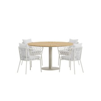 Venture Home Linos & Croft Dining Set – Runde Outdoor-Essgruppe in Beige & Weiß