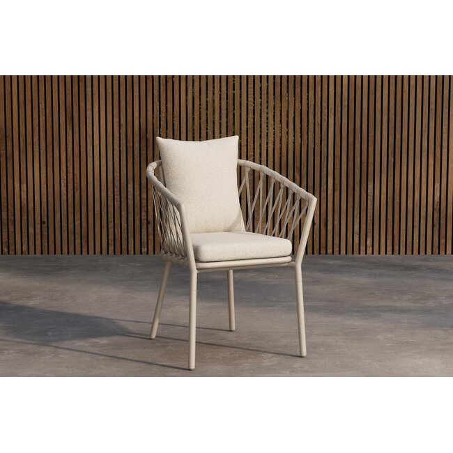 Linos & Croft Dining Set – Runde Outdoor-Essgruppe in Beige & Weiß