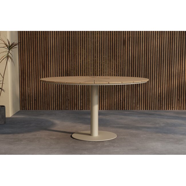 Garten-Essgruppe Alfons & Croft Beige – Teak-Rundtisch Ø120 cm mit 4 Rattan-Sesseln