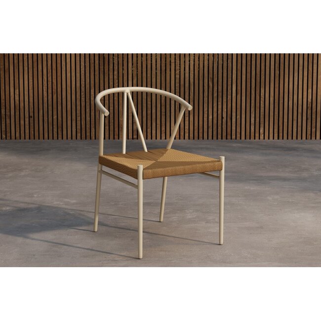 Garten-Essgruppe Alfons & Croft Beige – Teak-Rundtisch Ø120 cm mit 4 Rattan-Sesseln