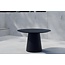 5-teilige Garten-Essgruppe Bois & Lanzo Schwarz – Lanzo Runder Esstisch Ø120 cm Aluminium + 4 Bois Dining-Sessel Polyester Rope & Teak-Armlehnen, bis 150 kg