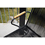 5-teilige Garten-Essgruppe Bois & Lanzo Schwarz – Lanzo Runder Esstisch Ø120 cm Aluminium + 4 Bois Dining-Sessel Polyester Rope & Teak-Armlehnen, bis 150 kg