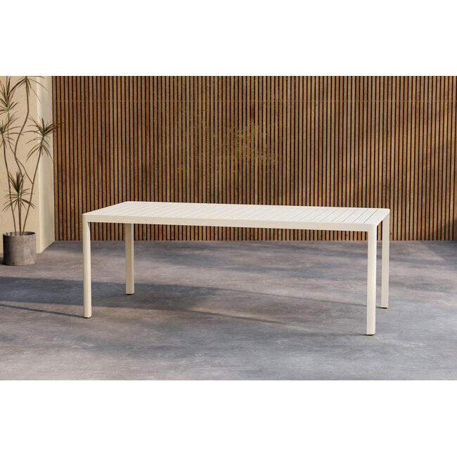 Garten-Essgruppe Giardini & Panama Beige – Giardini Esstisch 200×90 cm Aluminium 5 cm + Panama Relax-Sessel 5-fach verstellbar Textilene Beige, bis 100 kg