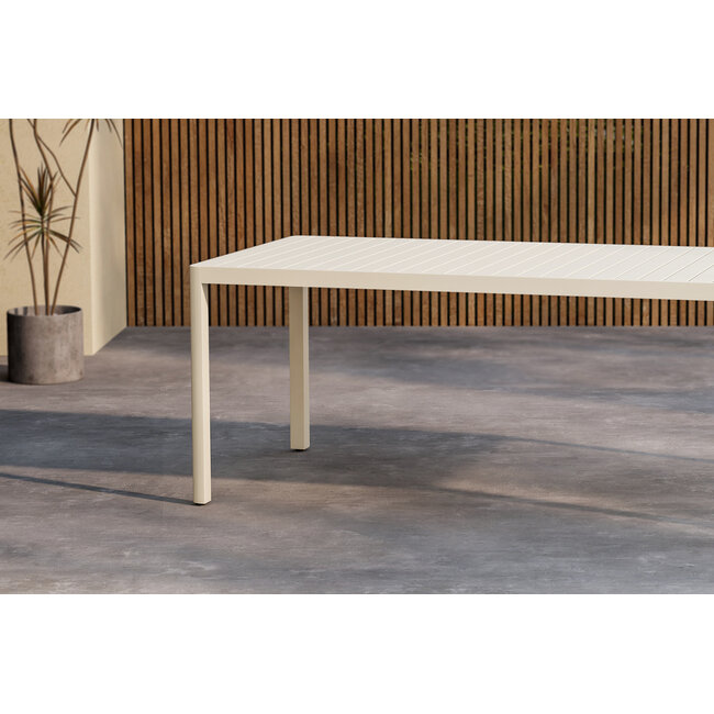 Garten-Essgruppe Giardini & Panama Beige – Giardini Esstisch 200×90 cm Aluminium 5 cm + Panama Relax-Sessel 5-fach verstellbar Textilene Beige, bis 100 kg