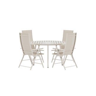 Venture Home Garten-Essgruppe Giardini Rund & Levanzo Beige – Runder Tisch Ø120 cm + Klappbare Sessel (bis 4 Pers.)