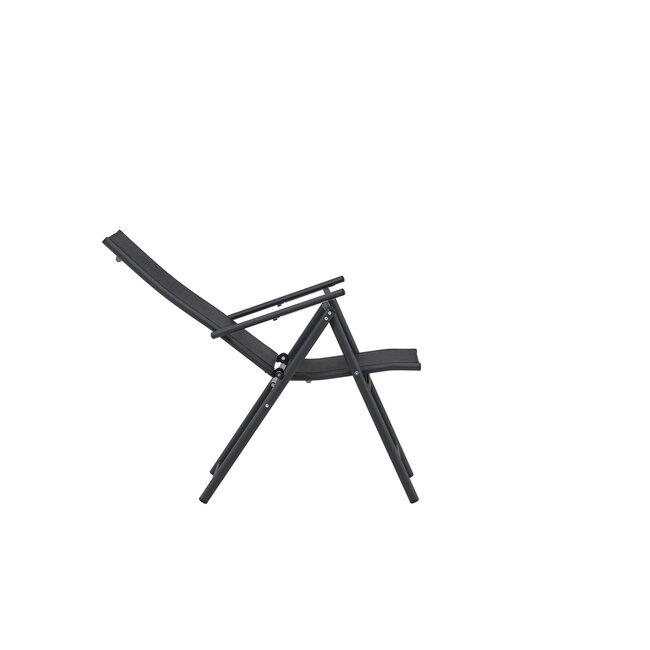 Garten-Essgruppe Giardini Rund & Levanzo Schwarz – Giardini Rundtisch Ø120 cm × H74 cm (Aluminium, 5 cm Platte) + Levanzo Positionssessel 56×59 cm (Stahl & Textilene, Sitzhöhe 41,5 cm, bis 4 Pers.)