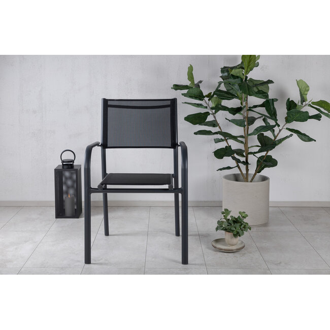 Gartenstuhl Santorini Schwarz – Stapelbarer Outdoor-Stuhl aus Aluminium