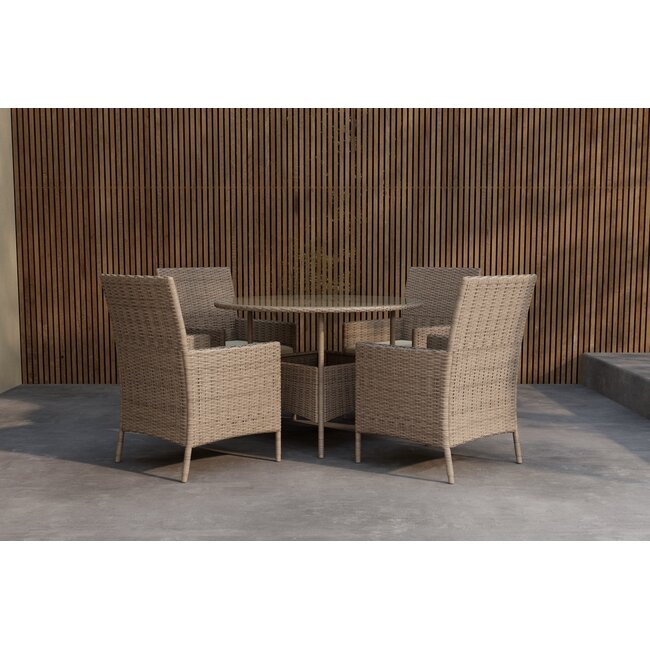 Garten-Essgruppe Lefkas Braun – 4-Sitzer Outdoor-Essgruppe aus Polyrattan