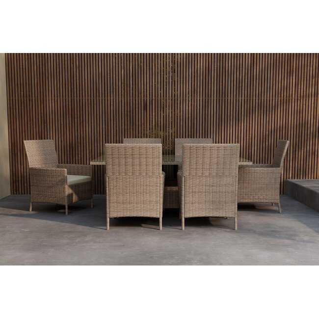 Garten-Essgruppe Lefkas Braun 150×90 cm – Polyrattan Outdoor-Essset