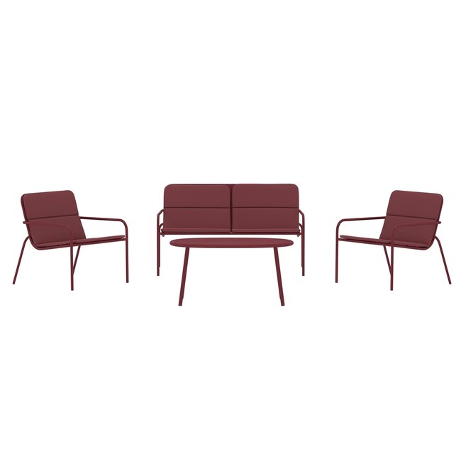 Fourni Loungeset Burgunder – Modernes Sofa Set mit Tisch & 2 Sesseln