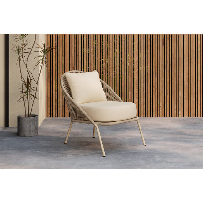 Gartensessel Lindos Beige – moderner Loungesessel für Innen & Außen