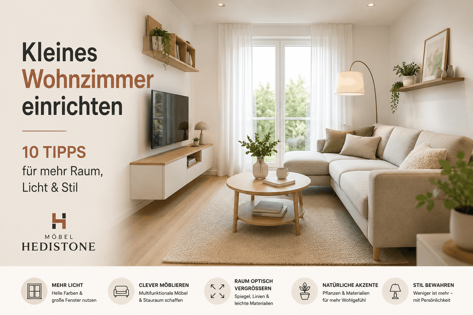 Kleines Wohnzimmer einrichten – 10 Tipps für mehr Raum, Licht & Stil