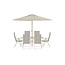 Brekki Esstisch-Set Beige – Komplettes Gartenmöbel-Set mit 6 Stühlen & Sonnenschirm