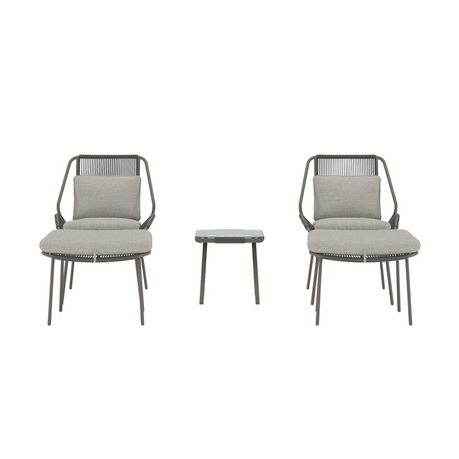 Zakynthos Lounge Set Braun – Stilvolle Outdoor-Lounge mit 2 Sesseln, Hockern & Glastisch