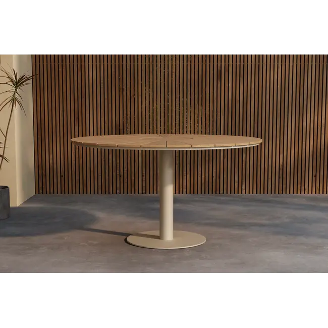 Runder Gartentisch Croft (Ø 120 cm) – Fächer-Design aus Teakholz trifft modernes Aluminium