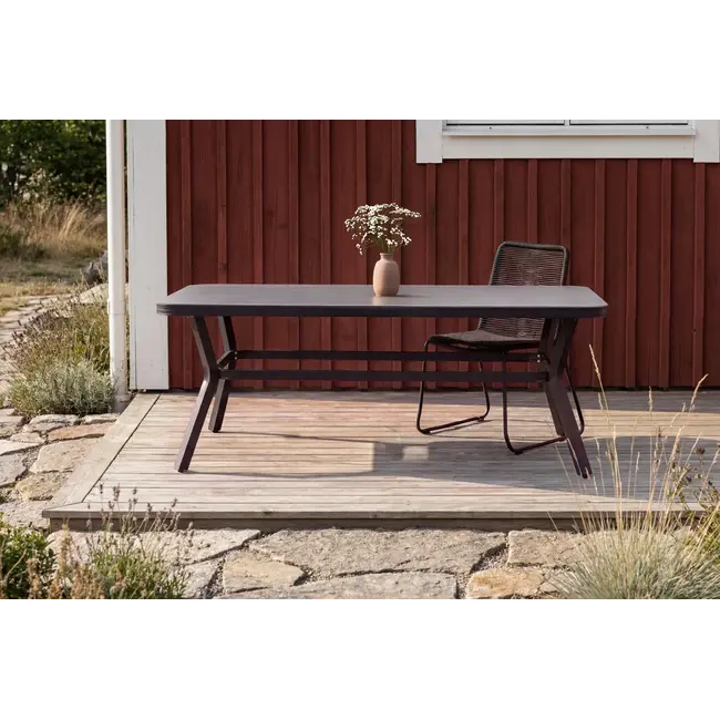 Gartentisch Virya Schwarz – Eleganter Outdoor-Tisch aus Mattglas und Aluminium, 100 × 200 × 74 cm, wetterfest