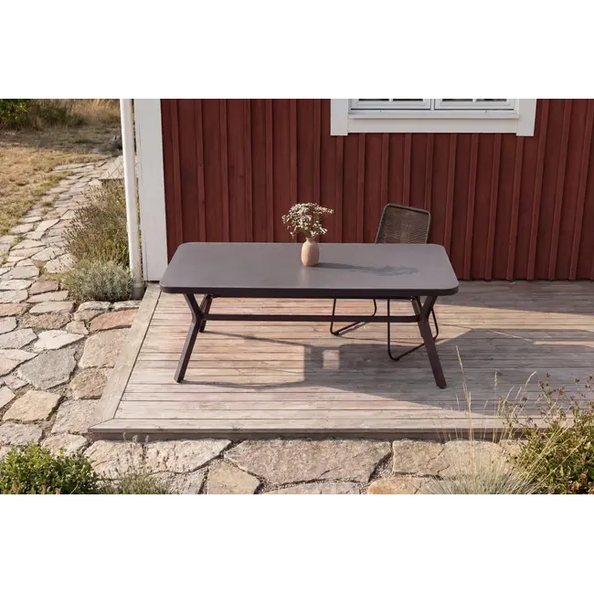 Gartentisch Virya Schwarz – Eleganter Outdoor-Tisch aus Mattglas und Aluminium, 100 × 200 × 74 cm, wetterfest