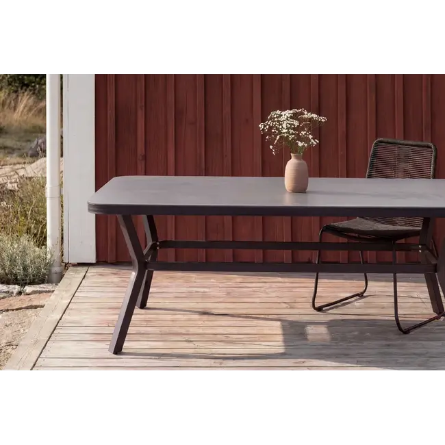 Gartentisch Virya Schwarz – Eleganter Outdoor-Tisch aus Mattglas und Aluminium, 100 × 200 × 74 cm, wetterfest
